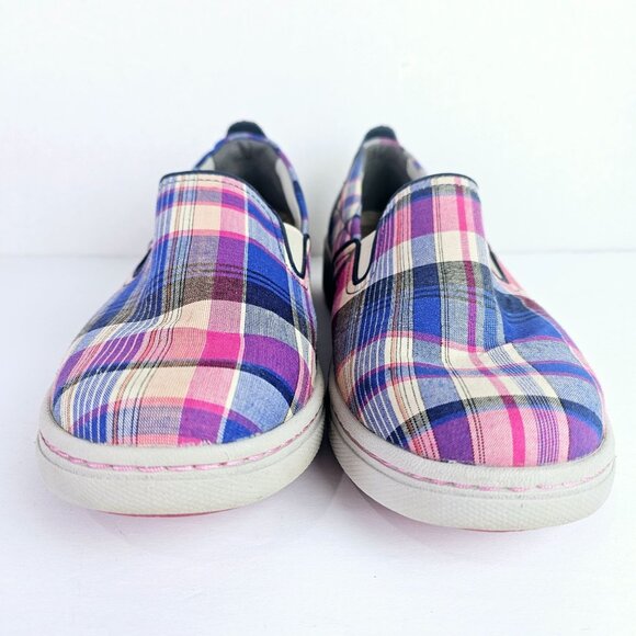 Dansko Women's Belle Slip On Blue Madras Plaid Arch Support Flats, 40 - Picture 6 of 9